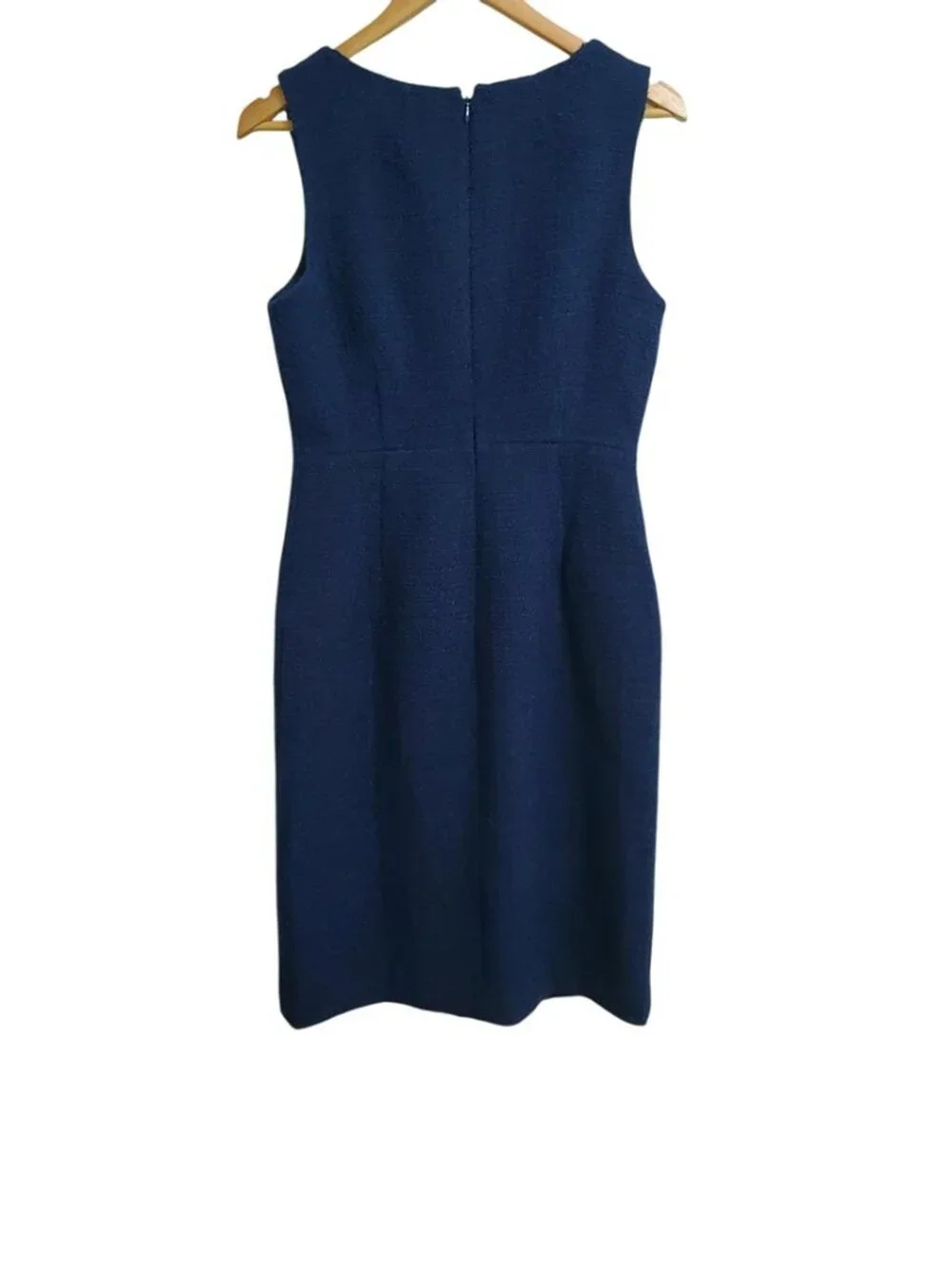 J. Crew Sophia Sleeveless Tweed Midi Dress Size 6 Navy Gold Button Office Pocket